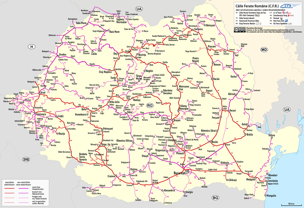 mapa kolejowa Rumunii